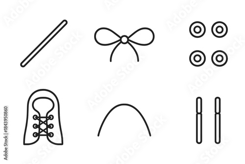 Stringed Footgear Vector Icons. Line style vector icons of stringed footgear ties: narrow lace strip, neat knot, symmetrical