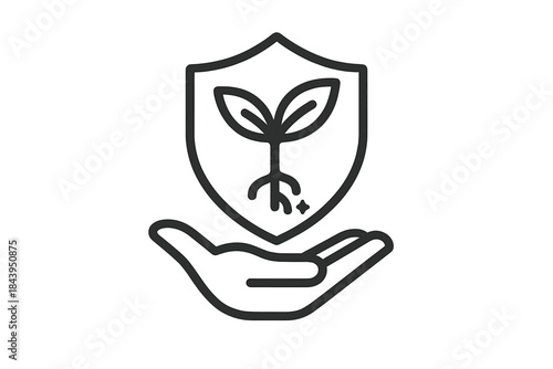 Palm Guard Sprout Icons. Line style vector icons of palm guard sprout: lifted palm shape, soft finger sweep, solid guard plate,