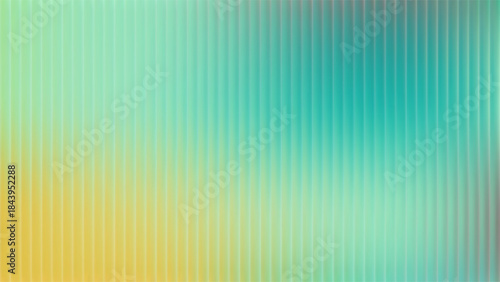 Ribbed glass background with refraction effect. Reeded glass with green and yellow gradient. Abstract background