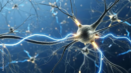 Dynamic neurons firing electrical signals, a powerful visual for science, medicine, and technological advancements in neurology research