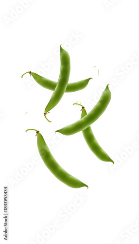 Green bean pods falling fresh vegetable food