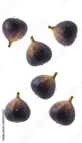 Fresh figs with water drops transparent background