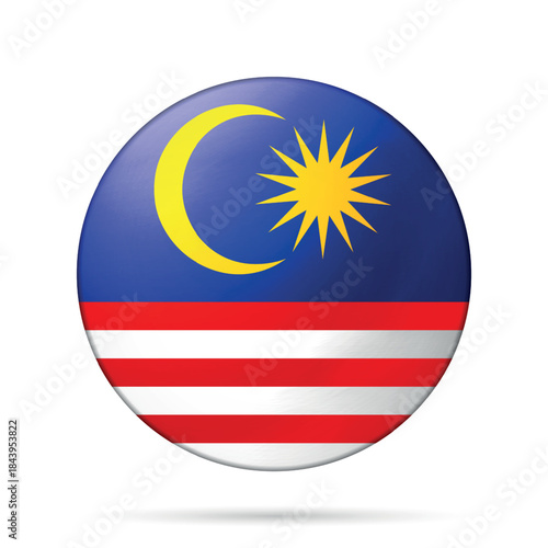 Glass light ball with flag of Malaysia. Round sphere, template icon. Malaysian islands national symbol. Glossy realistic ball, 3D abstract vector illustration. Big bubble.