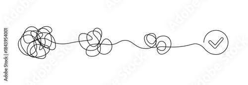 Chaos line problem solve concept. Mess order arrange untangle brain calm problem mind solution