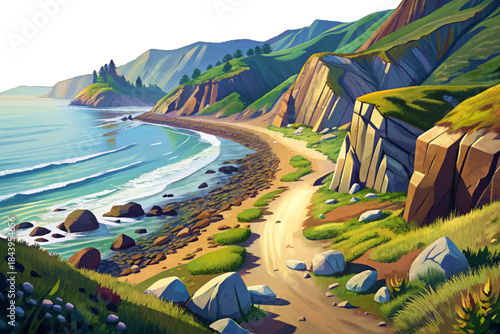 Lost Coast Trail follows a remote coastal path with rugged cliffs, rocky beaches, untouched wilderness, and dramatic ocean scenery far from crowded tourist routes