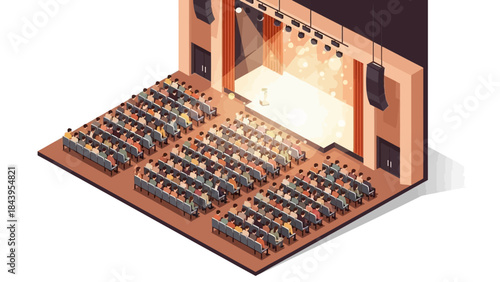 Isometric theater stage with audience and spotlight