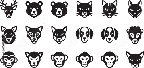 Collection of Animal Head Icons Representing Diverse Species in a Monochromatic Style