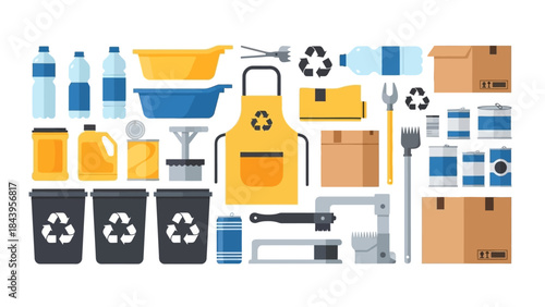 Flat design recycling and waste management icons for eco-friendly solutions