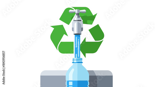 Eco-friendly water conservation with recycling symbol and tap
