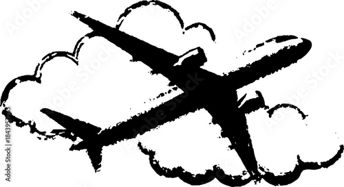 Vintage Airplane Silhouette in Xerography Halftone Style, Retro Aviation Illustration on Transparent Background
