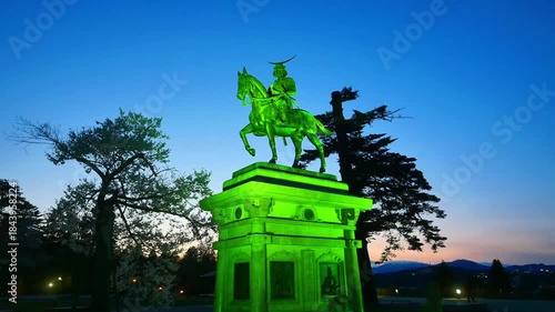 仙台城本丸跡 ( 伊達政宗公騎馬像 ) の夜景【宮城県仙台市】