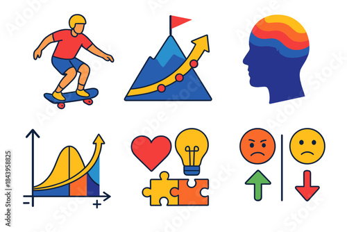 Optimal Challenge Visualization. Isometric vector illustration set Psychology of optimal challenge: athlete performing skillfully,