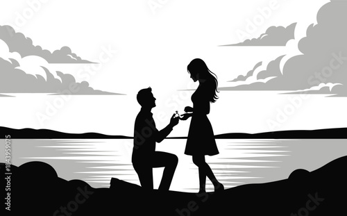 silhouette of couple on the beach