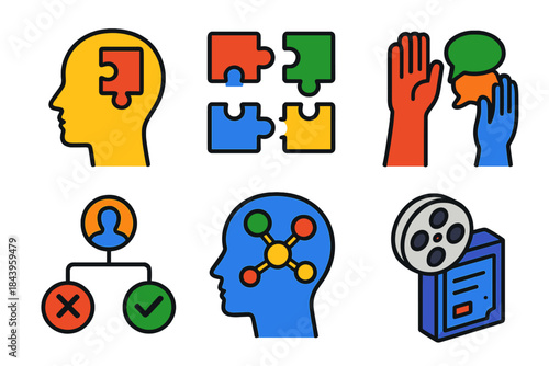 Philosophy of Memory Icons. Isometric vector illustration set Philosophy of memory: human head silhouette, memory fragments,