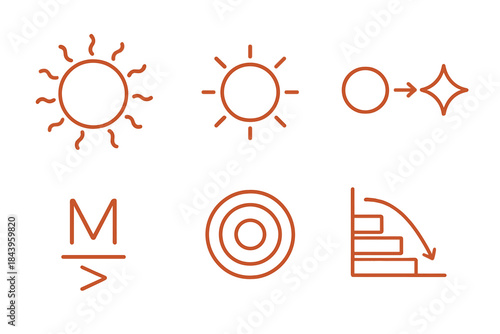 Stellar Evolution Icons. Line style icons of Stellar Evolution and Fusion: red giant phase, white dwarf, star life cycle chart,