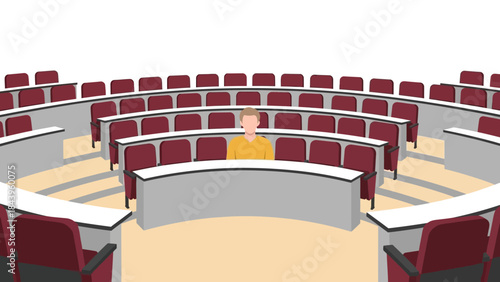 Empty auditorium with single person: focus on social distance and learning environment