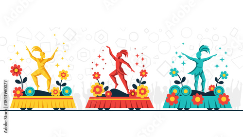 Dancers on parade float for Brazilian festival illustration and event promotion