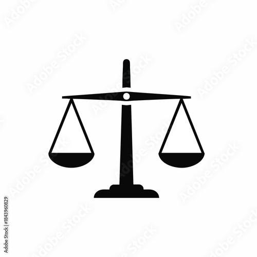 Black Silhouette of Justice Scales on White Background - Symbol of Law and Balance