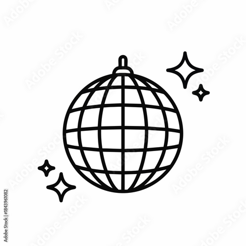 Disco ball icon with sparkles, representing party and fun, graphic design element
