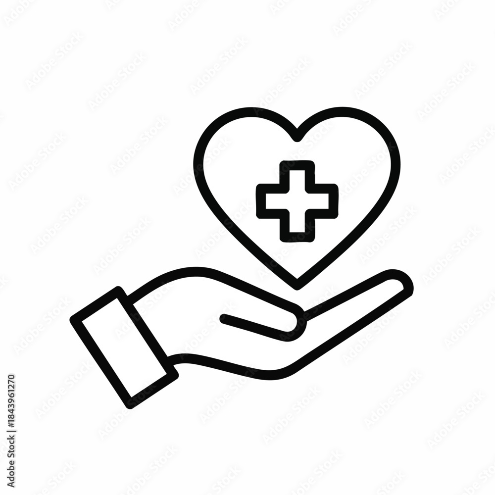 Obraz premium Hand Holding Heart With Medical Cross Icon - Health Care and Charity Symbol