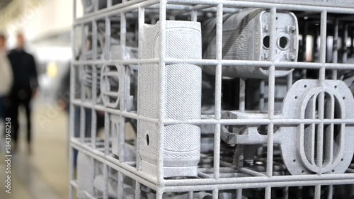 Object printed on 3D printer from molten plastic powder close-up. Model printed on 3D printer from melted polyamide powder. New modern additive 3D printing technology. Multi Jet Fusion MJF technology