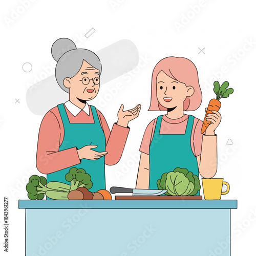 Generations Cooking Together: Grandmother and Granddaughter Prepare Healthy Food
