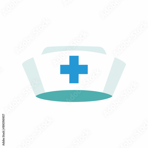 Nurse Hat Icon with Blue Cross for Healthcare and Medical Services