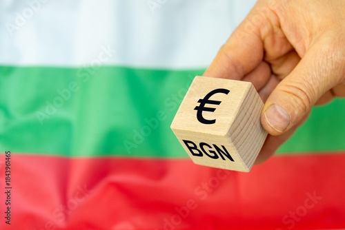 Bulgaria euro. Symbol Bulgarian currency BGN converted to euro. Flag of Bulgaria. Business background. financial concept. Eurozone money in the European Union. close up