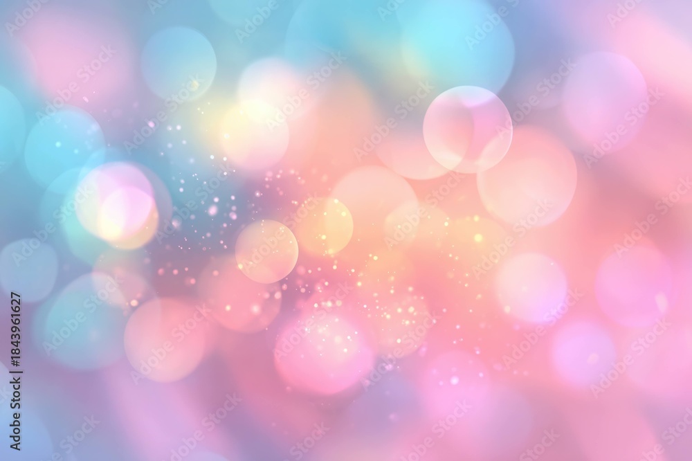 Fototapeta premium Soft Pastel Bokeh Background with Dreamy Pink and Blue Glow, Abstract Holographic Light