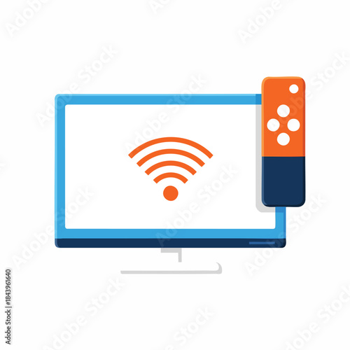 Smart TV with Remote and WiFi Signal Icon - Modern Technology Concept
