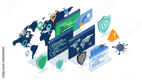 Global cybersecurity and data protection concept with digital interfaces