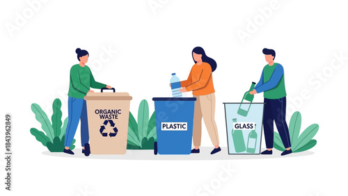 Recycling awareness: sorting organic, plastic, and glass waste for a sustainable future