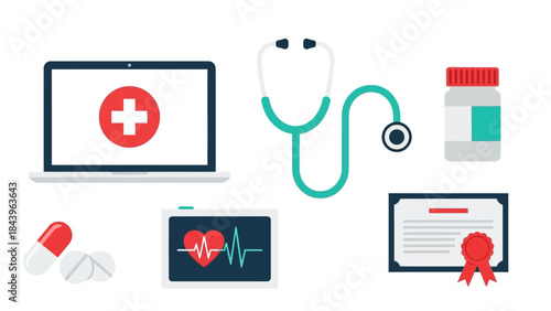 Healthcare essentials: medical tools and icons for modern health solutions