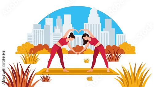 Healthy fitness with yoga in urban cityscape: celebrating wellness and balance amidst nature