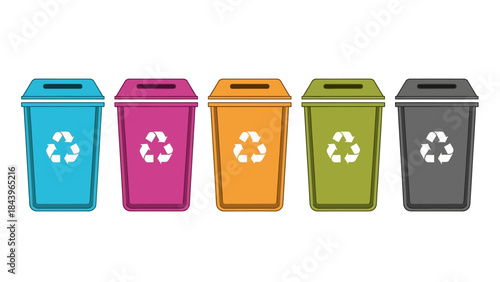 Colorful recycling bins for waste management and environmental awareness