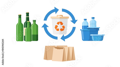 Recycling process with glass, plastic, and paper: eco-friendly waste management