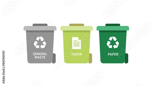 Recycling bins for waste and paper in minimalist design