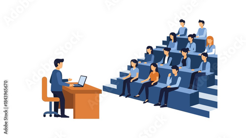 Engaging lecture scene with diverse audience in modern classroom setting