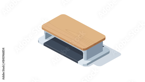 Isometric wooden step platform on white background for fitness and exercise design