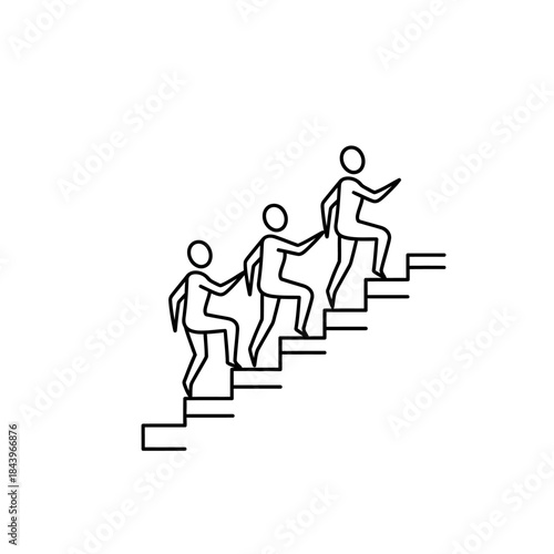 Teamwork people helping each other climb stairs.