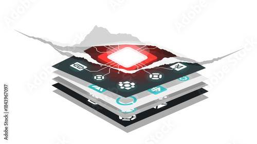 Emerging technology concept: layers of digital innovation and connectivity