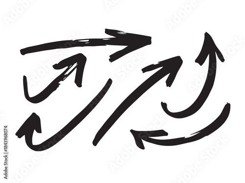 Hand Drawn Black Arrow Set, Sketch Style Direction Arrows for Navigation, Infographics, Highlights, and Creative Design Elements