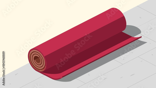 Isometric pink yoga mat on gym floor: fitness and wellness concept