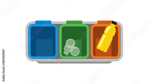 Colorful recycling bins with waste items: environmental conservation concept