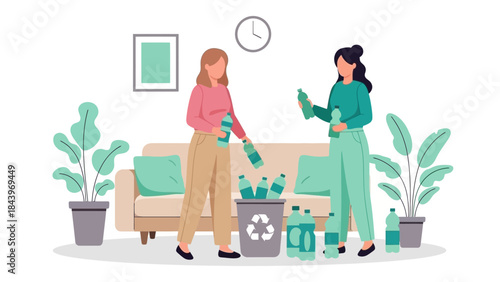 Eco-friendly living room activity recycling plastic bottles