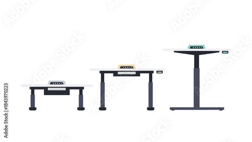 Adjustable height desks in minimalist flat design for modern workspaces