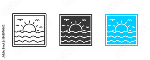 sunset icon set multiple style collection	
