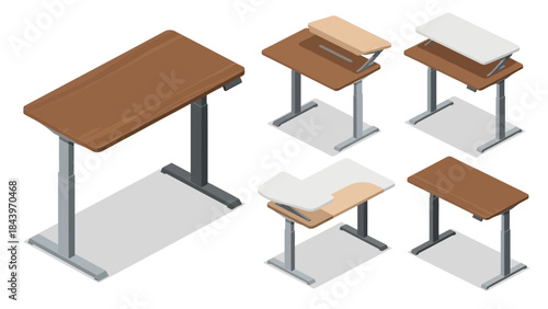 Isometric adjustable desks collection for modern offices