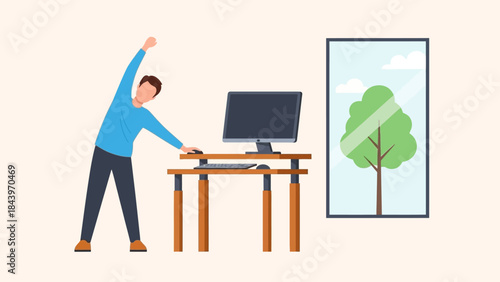 Home office exercise: stretching routine at standing desk