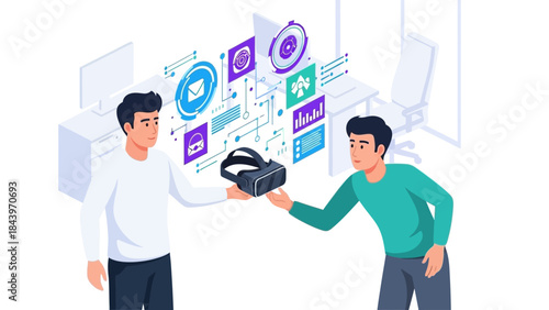 Exploring virtual reality in a modern office environment with data visuals